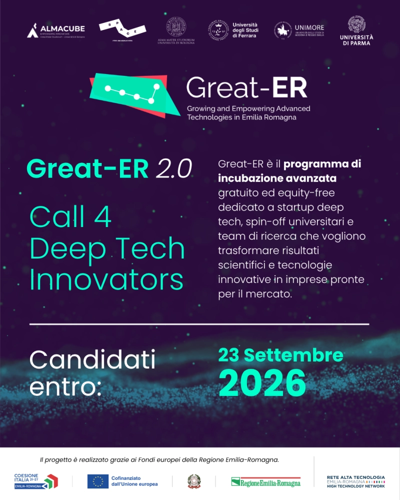 Great-ER 2.0: aperta la call per startup e spin-off deep tech 